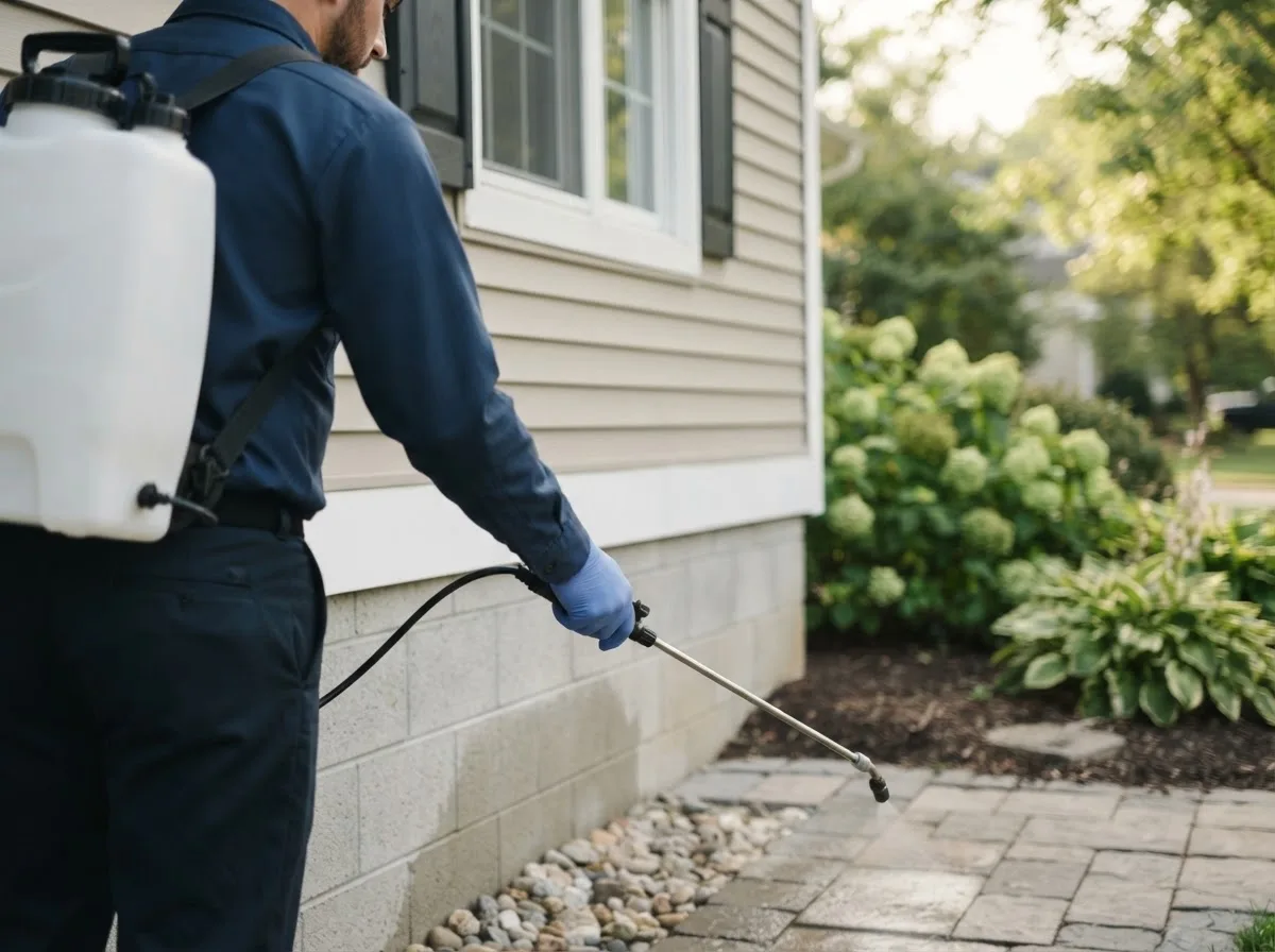 Pest control technician inspecting a home in Buckner, IL